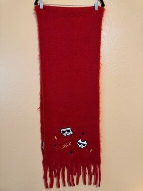 Karl Lagerfeld Red Fuzzy Scarf with Label